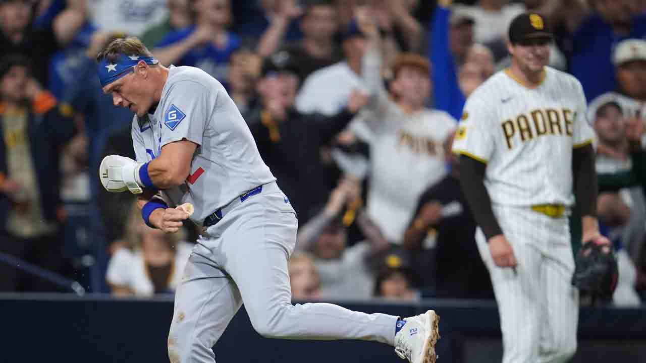 Dodgers manufacture winning run off Padres’ Mason Miller in eighth